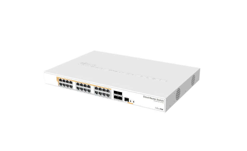 MikroTik - Cloud Router Switch Gigabit Ethernet de 24 puertos con cuatro puertos SFP+ de 10 Gbp, para rack de 1U, arranque dual y salida PoE, 500 W