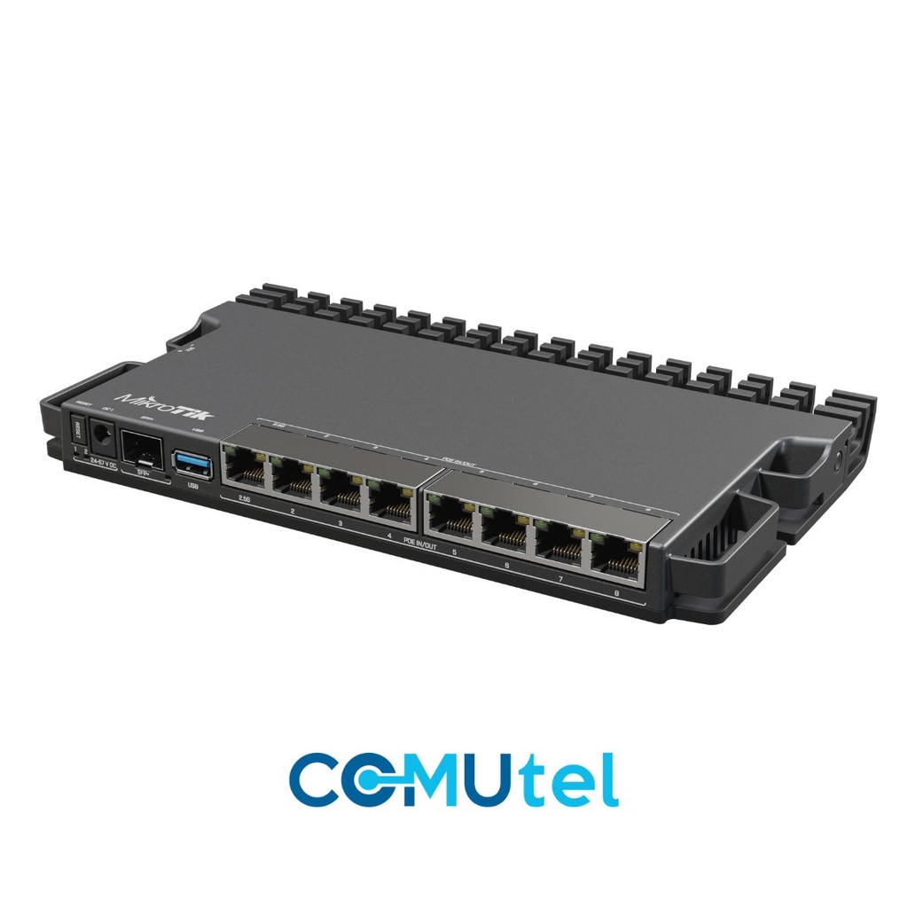 MikroTik - RB5009UG+S+IN, 7 puertos de 1Gb, 1 puerto de 2.5Gb y 1 puerto SFP+. USB tipo A, RouterOS L5.