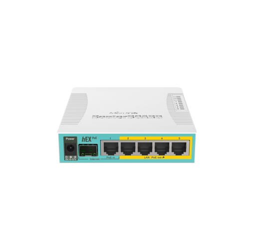 MikroTik - RB960PGS, 5 Gigabit Ethernet con PoE out en 4 puertos, 1 sfp, 800MHz CPU, 128MB RAM, RouterOS L4