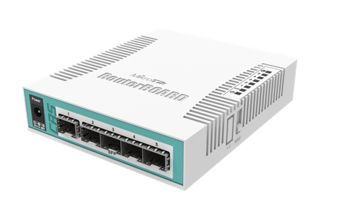 MikroTik - CRS106-1C-5S Cloud Router Switch, 5x SFP cages, 1x Combo (SFP or Gigabit Ethernet), 400MHz CPU, 128MB RAM, desktop case, RouterOS L5