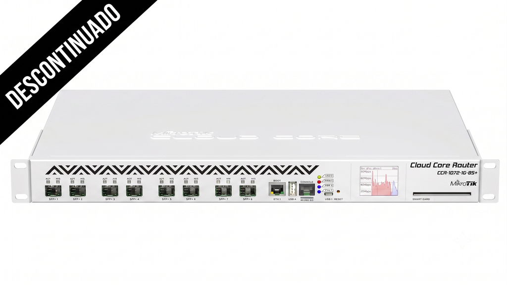 MikroTik - 1 x Gigabit Ethernet, 8 x SFP+, LCD táctil, 72 núcleos x CPU de 1GHz, 16GB RAM