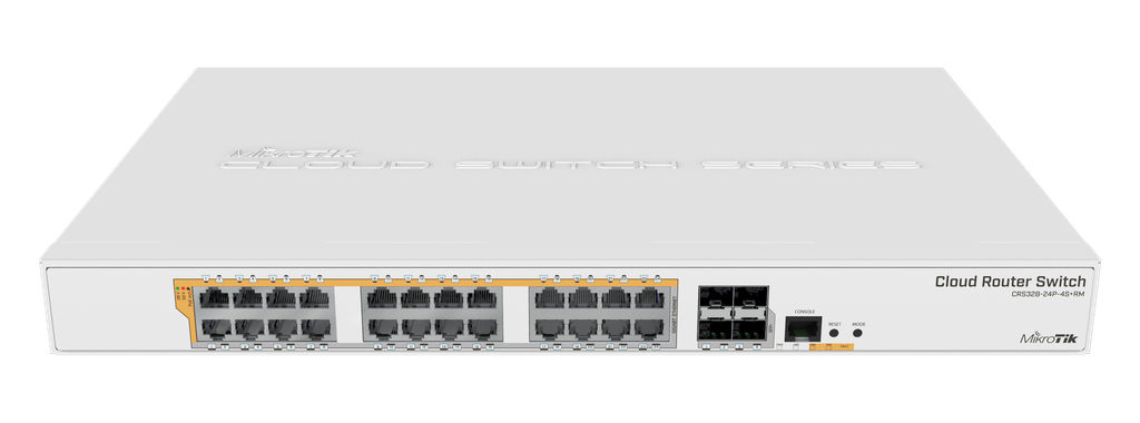 MikroTik - Cloud Router Switch CRS328-24P-4S+RM. Doble booteo. 24 puetos POE gigabit 802.3af/at y 4 puertos SFP+ de 10Gbps