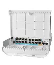 [CRS318-16P-2S+OUT] MikroTik - CRS318-16P-2S+OUT - WITH 800MHZ CPU, 256MB RAM, 16X GLAN W/POE-OUT, 2X SFP+ CAGES, ROUTEROS L5 OR SWITCHOS (DUAL BOOT), OUTDOOR ENCLOSURE. FUENTE DE ENERGIA NO INCLUIDA (SE RECOMIENDA 48V2A96W)